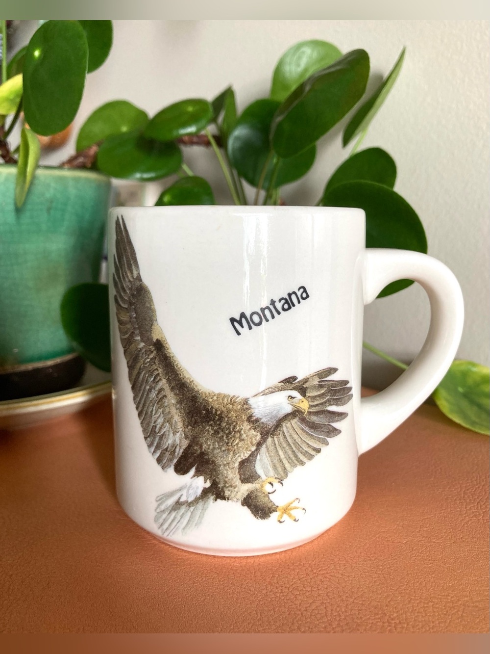 Vintage Montana Bald Eagle Coffee Mug White Ceramic Souvenir